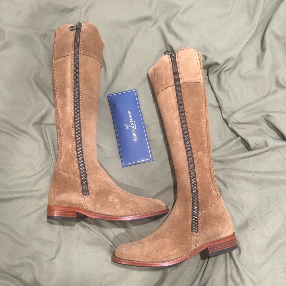 Fairfax & favor regina suede riding boots size 5 (36) tan narrow